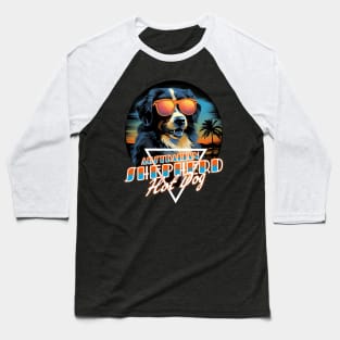 Retro Wave Australian Shepherd Hot Dog Shirt Baseball T-Shirt